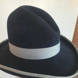 Cool handmade Western hat. Made at Hat Rack in NE. Black felt with gray trim